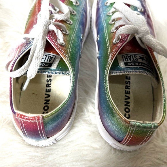 (READ) Converse Youth Girls Rainbow Metallic Shimmery Glitter Size 3 - Picture 2 of 5